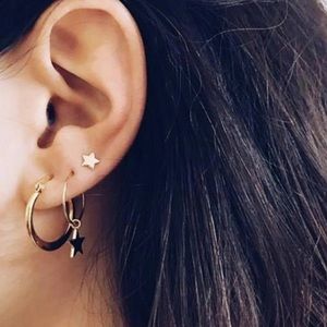 4 Pc Boho Gold Hoop & Star Stud Earring Set NEW!